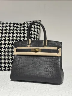 Crocodile Leather Graphite Gray 30cm Matte Gold Hardware Top Handle Tote Bag WCB029 image 1