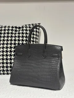 Crocodile Leather Graphite Gray 30cm Matte Gold Hardware Top Handle Tote Bag WCB029 image 3