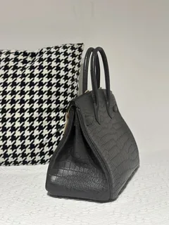 Crocodile Leather Graphite Gray 30cm Matte Gold Hardware Top Handle Tote Bag WCB029 image 4