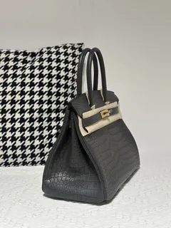 Crocodile Leather Graphite Gray 30cm Matte Gold Hardware Top Handle Tote Bag WCB029 image 5