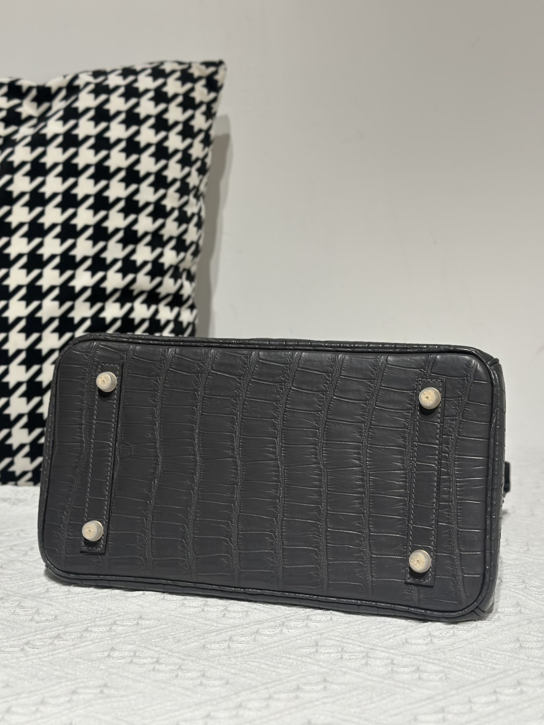 Crocodile Leather Graphite Gray 30cm Matte Gold Hardware Top Handle Tote Bag WCB029 image 6