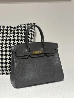 Crocodile Leather Graphite Gray 30cm Matte Gold Hardware Top Handle Tote Bag WCB030 image 2