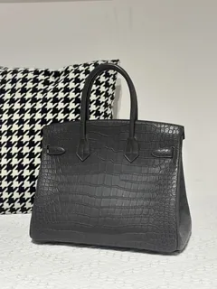 Crocodile Leather Graphite Gray 30cm Matte Gold Hardware Top Handle Tote Bag WCB030 image 3