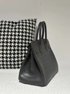 Crocodile Leather Graphite Gray 30cm Matte Gold Hardware Top Handle Tote Bag WCB030 image 4