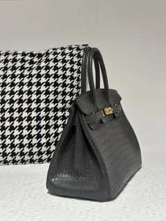 Crocodile Leather Graphite Gray 30cm Matte Gold Hardware Top Handle Tote Bag WCB030 image 5