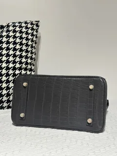 Crocodile Leather Graphite Gray 30cm Matte Gold Hardware Top Handle Tote Bag WCB030 image 6