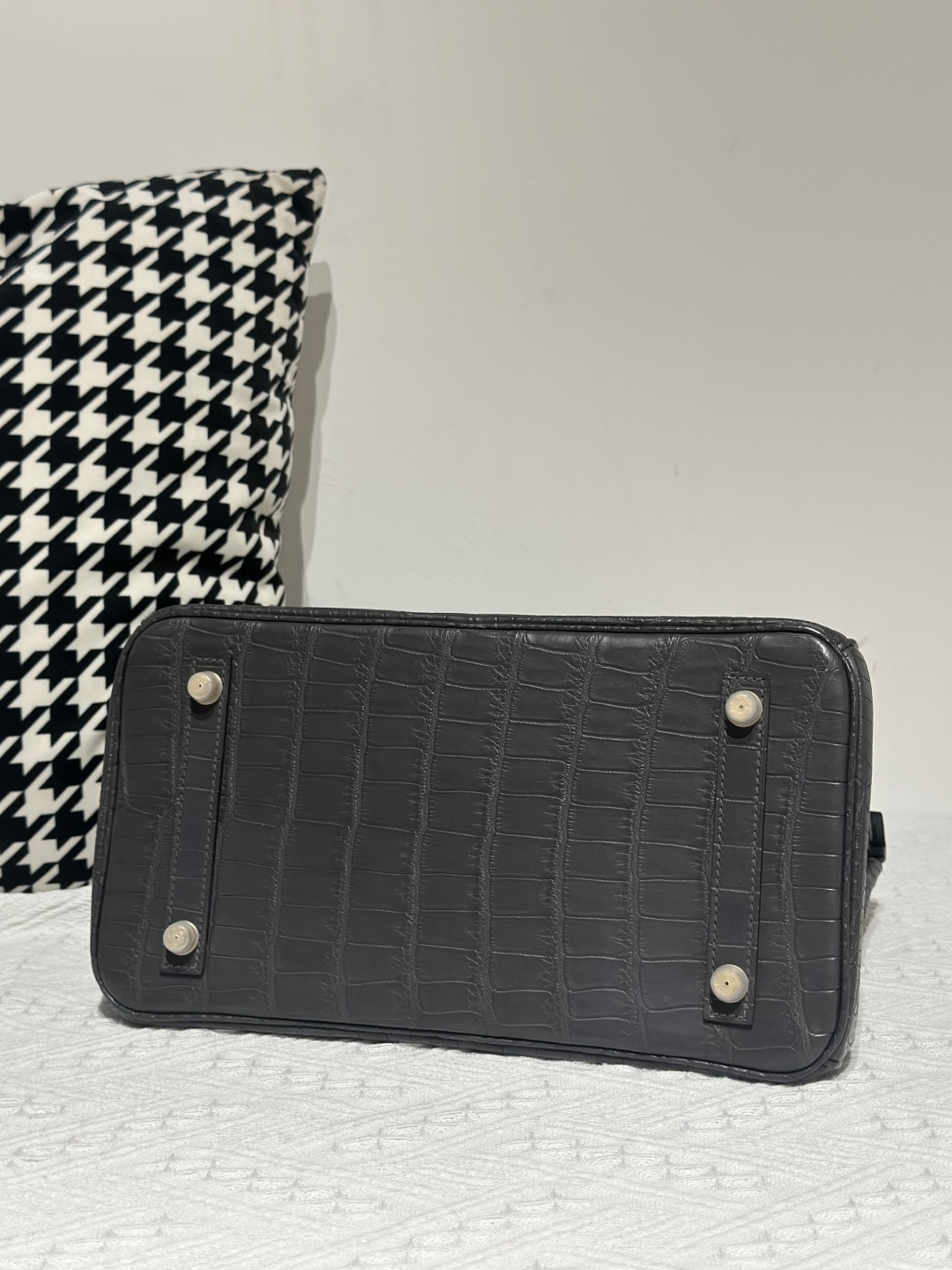 Crocodile Leather Graphite Gray 30cm Matte Gold Hardware Top Handle Tote Bag WCB030 photo 6