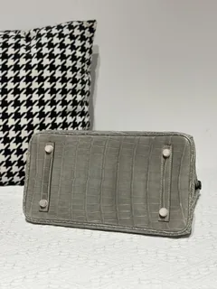 Crocodile Leather Dove Gray 30cm Glossy Gold Hardware Top Handle Tote Bag WCB031 image 6