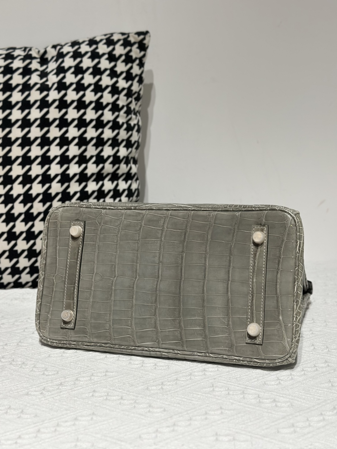 Crocodile Leather Dove Gray 30cm Glossy Gold Hardware Top Handle Tote Bag WCB031 image 6