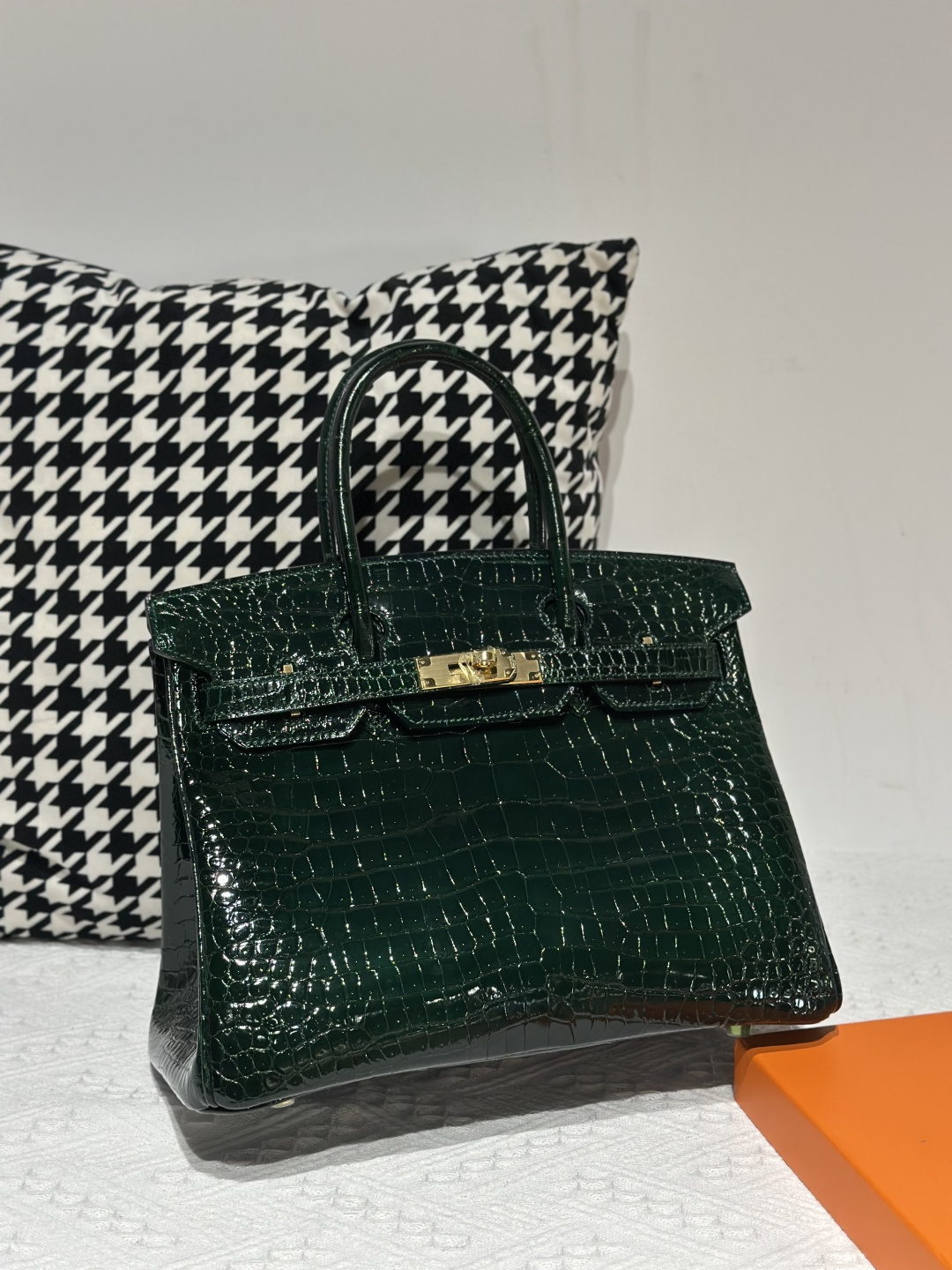 Crocodile Leather Emerald Green 30cm Glossy Gold Hardware Top Handle Tote Bag WCB032 image 2