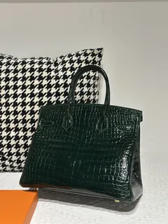 Crocodile Leather Emerald Green 30cm Glossy Gold Hardware Top Handle Tote Bag WCB032 image 3