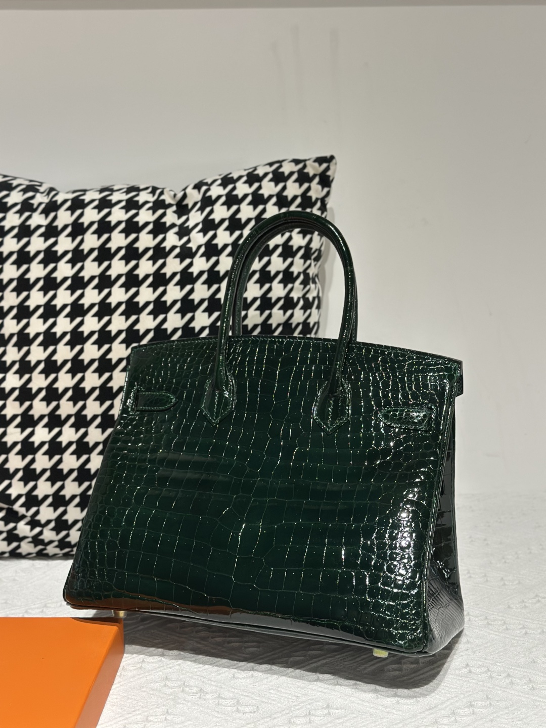 Crocodile Leather Emerald Green 30cm Glossy Gold Hardware Top Handle Tote Bag WCB032 image 3