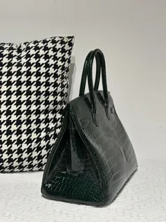 Crocodile Leather Emerald Green 30cm Glossy Gold Hardware Top Handle Tote Bag WCB032 image 4