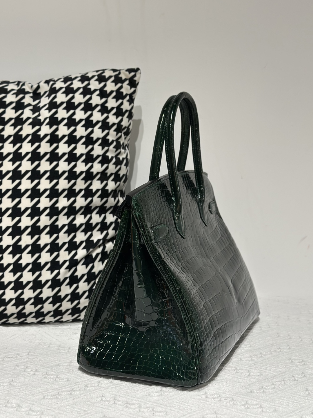 Crocodile Leather Emerald Green 30cm Glossy Gold Hardware Top Handle Tote Bag WCB032 image 4