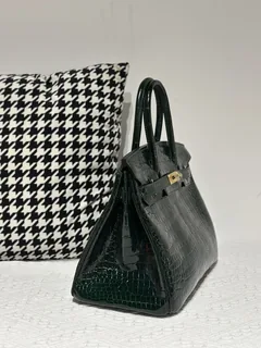 Crocodile Leather Emerald Green 30cm Glossy Gold Hardware Top Handle Tote Bag WCB032 image 5