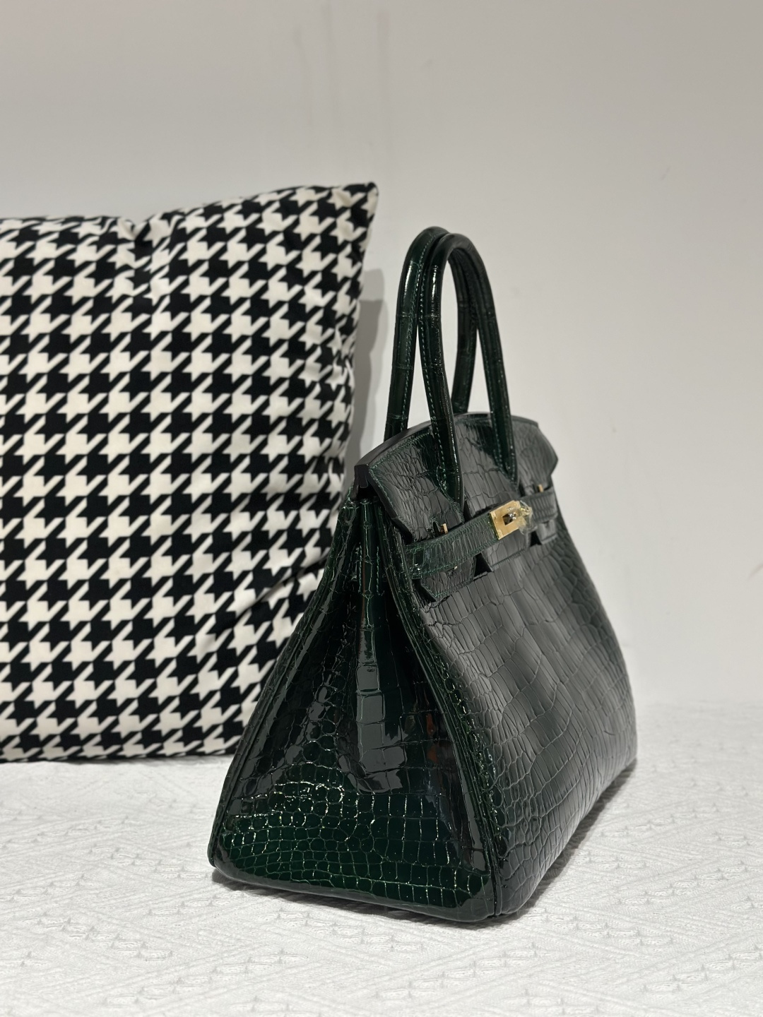 Crocodile Leather Emerald Green 30cm Glossy Gold Hardware Top Handle Tote Bag WCB032 image 5