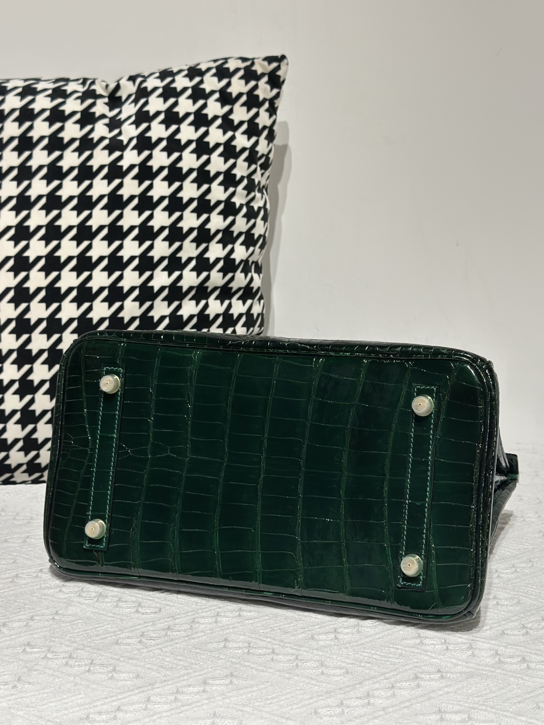 Crocodile Leather Emerald Green 30cm Glossy Gold Hardware Top Handle Tote Bag WCB032 image 6