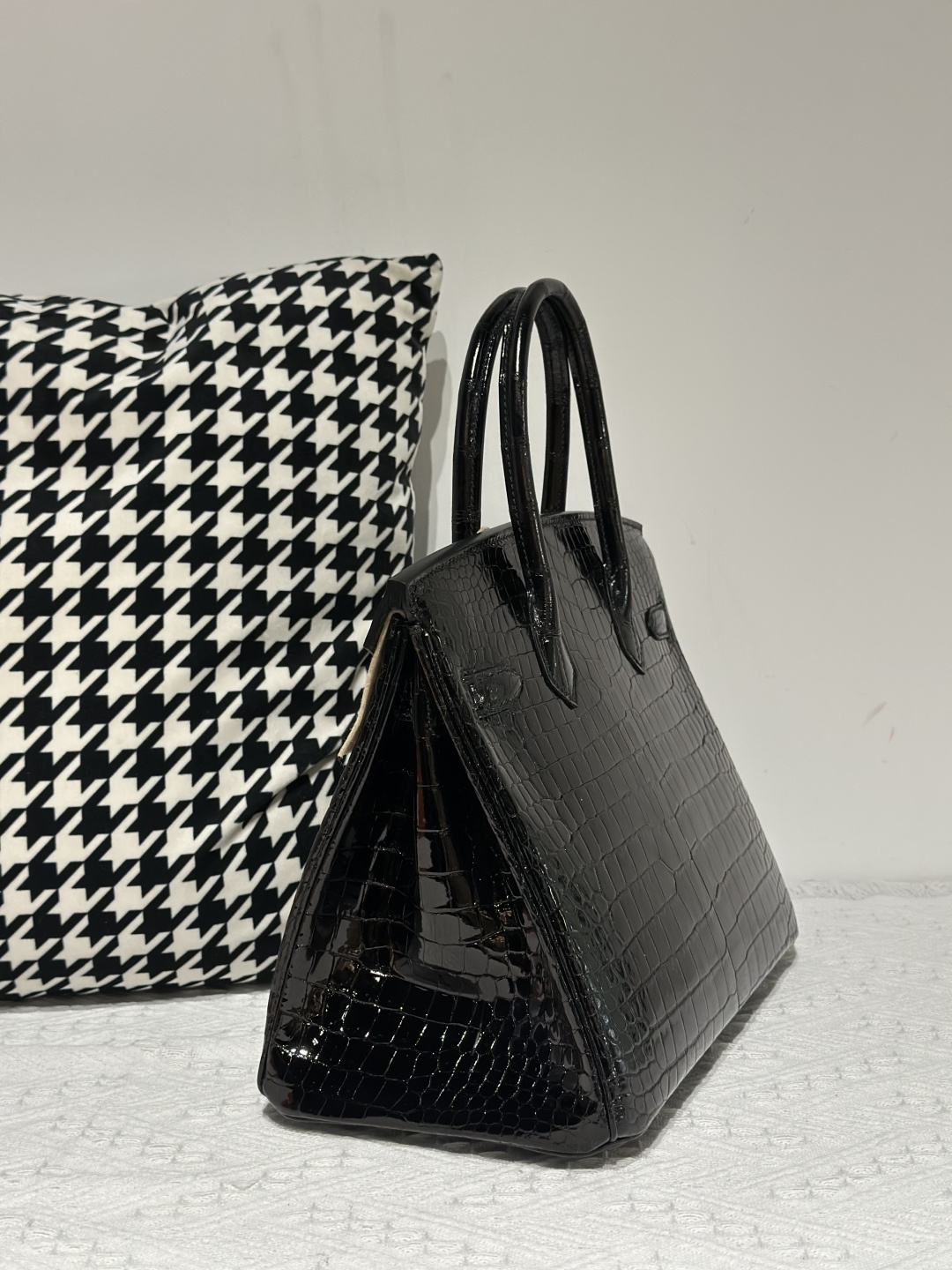 Crocodile Leather Black 30cm Glossy Gold Hardware Top Handle Tote Bag WCB033 photo 4