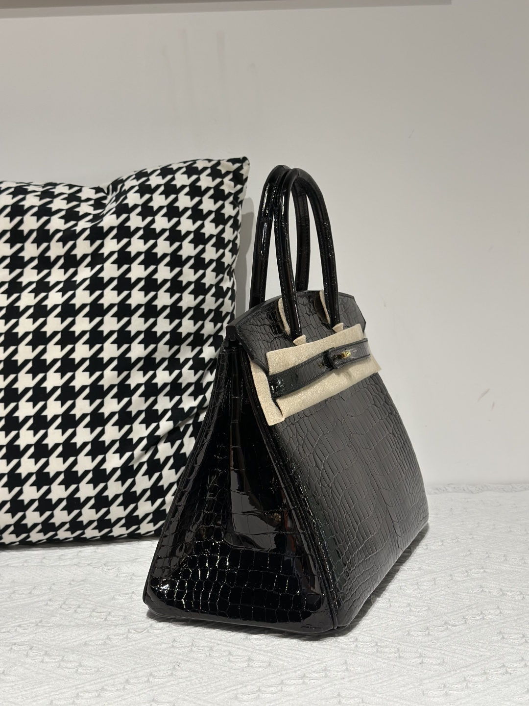 Crocodile Leather Black 30cm Glossy Gold Hardware Top Handle Tote Bag WCB033 photo 5