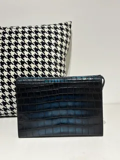 Crocodile Leather Men's Pale Moon Blue Hand-Finished Silver Hardware Clutch Bag WCB037 image 1