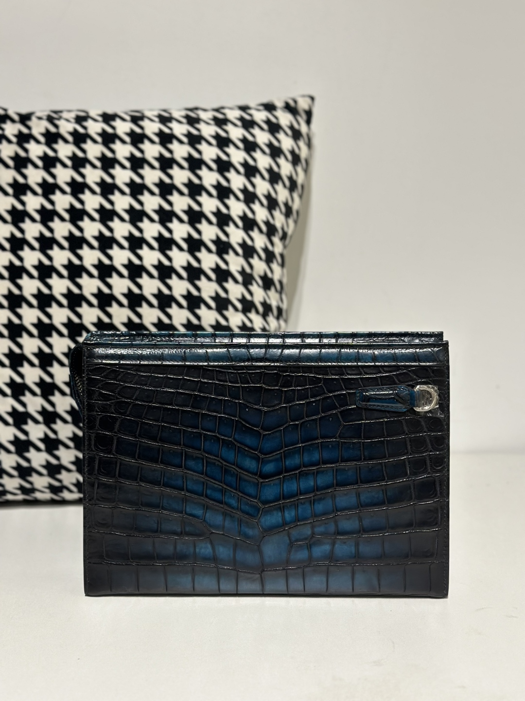 Crocodile Leather Men's Pale Moon Blue Hand-Finished Silver Hardware Clutch Bag WCB037 photo 2