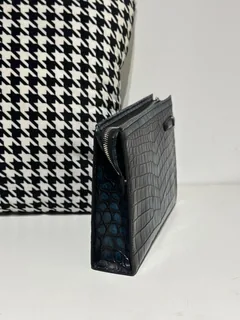 Crocodile Leather Men's Pale Moon Blue Hand-Finished Silver Hardware Clutch Bag WCB037 image 4