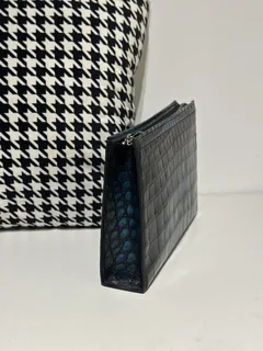 Crocodile Leather Men's Pale Moon Blue Hand-Finished Silver Hardware Clutch Bag WCB037 image 5