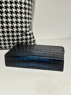 Crocodile Leather Men's Pale Moon Blue Hand-Finished Silver Hardware Clutch Bag WCB037 image 6