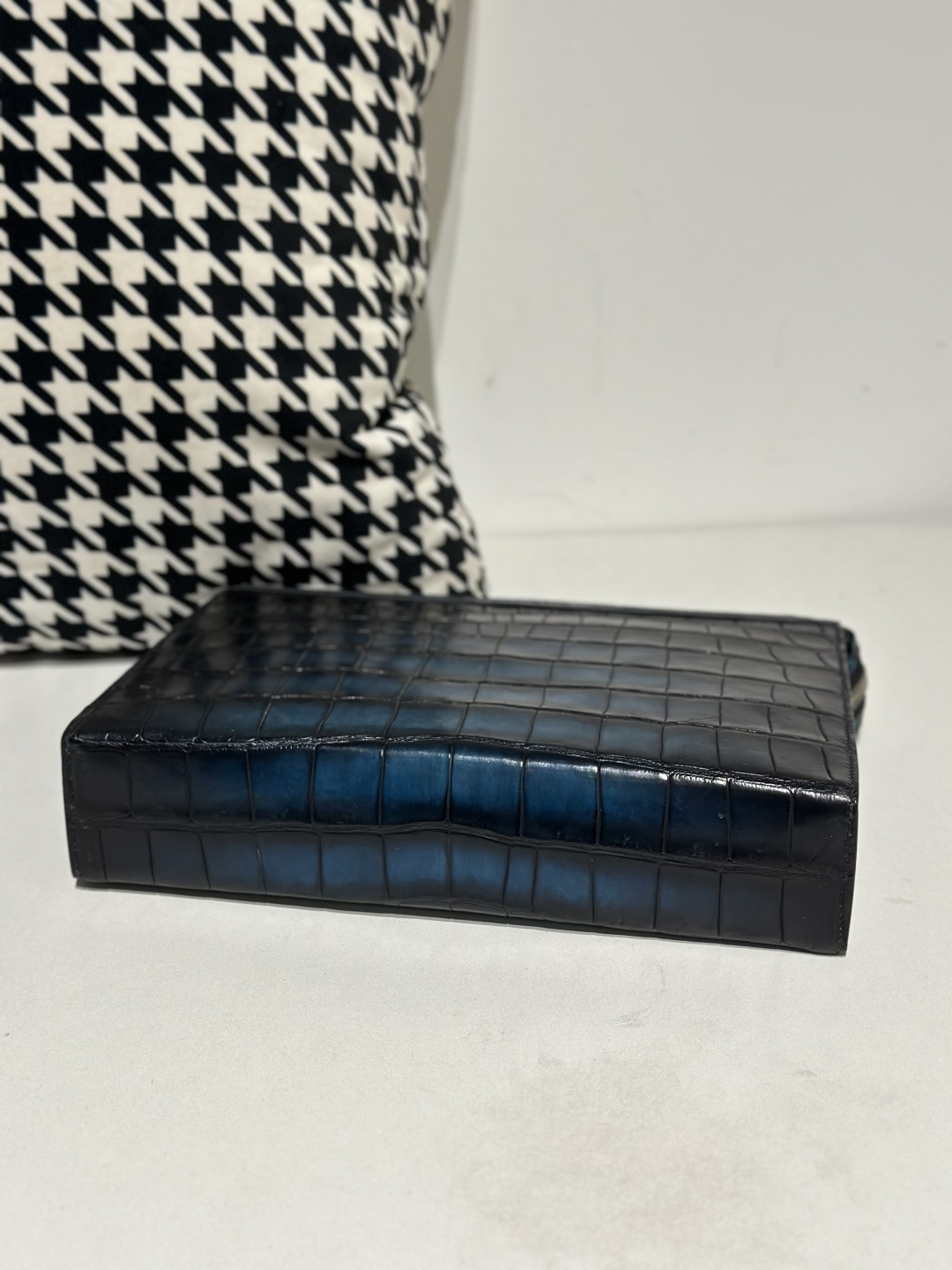 Crocodile Leather Men's Pale Moon Blue Hand-Finished Silver Hardware Clutch Bag WCB037 photo 6