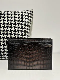 Crocodile Leather Men's Ash Gray Hand-Finished Silver Hardware Clutch Bag WCB038 image 2