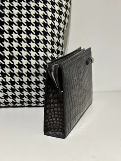 Crocodile Leather Men's Ash Gray Hand-Finished Silver Hardware Clutch Bag WCB038 image 4