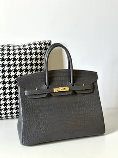 Crocodile Leather Graphite Gray 35cm Matte Gold Hardware Top Handle Tote Bag WCB040 image 2