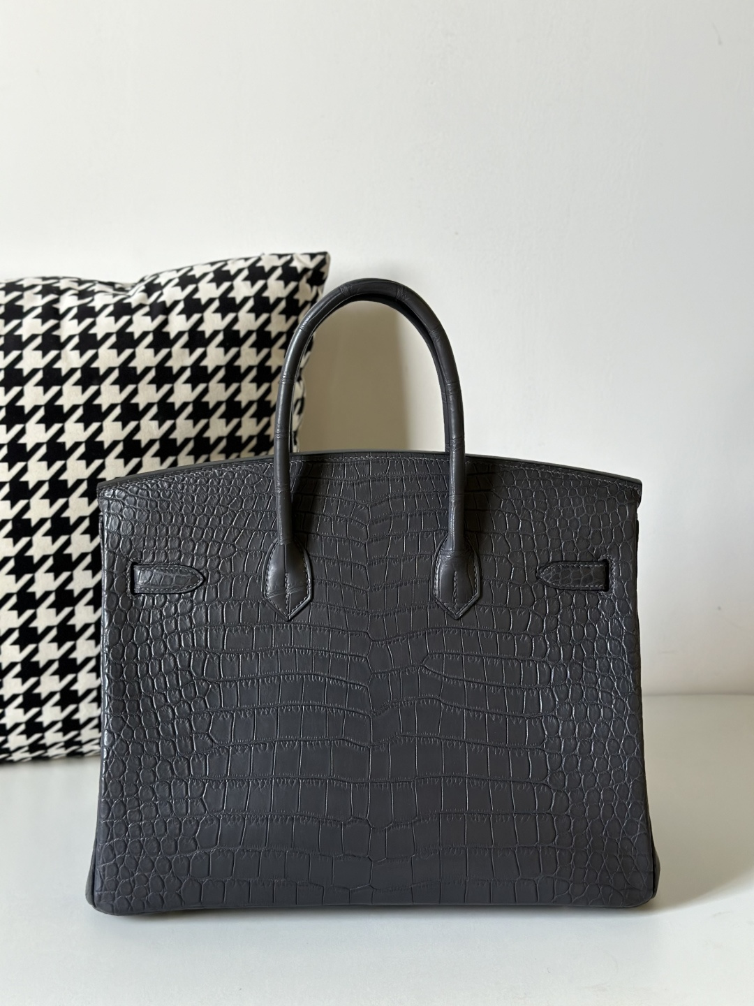 Crocodile Leather Graphite Gray 35cm Matte Gold Hardware Top Handle Tote Bag WCB040 photo 3