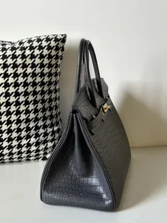 Crocodile Leather Graphite Gray 35cm Matte Gold Hardware Top Handle Tote Bag WCB040 image 5