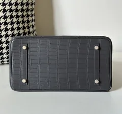 Crocodile Leather Graphite Gray 35cm Matte Gold Hardware Top Handle Tote Bag WCB040 image 6
