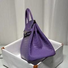 Crocodile Leather Lavender Purple 35cm Matte Top Handle Tote Bag WCB041 image 5