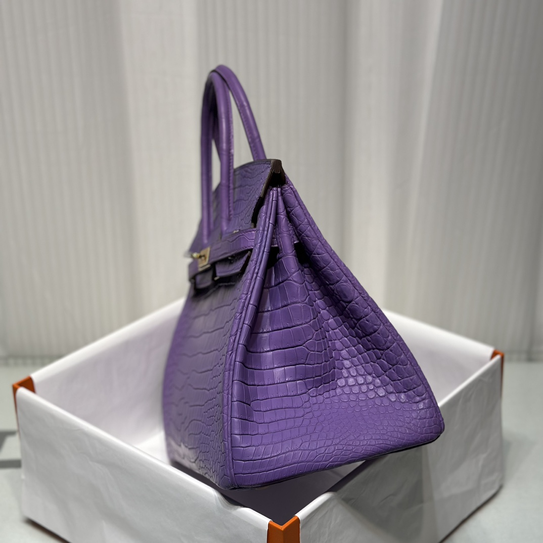 Crocodile Leather Lavender Purple 35cm Matte Top Handle Tote Bag WCB041 photo 5