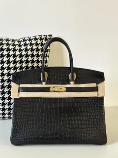 Crocodile Leather Black 35cm Matte Gold Hardware Top Handle Tote Bag WCB042 image 1