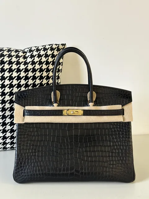 Crocodile Leather Black 35cm Matte Gold Hardware Top Handle Tote Bag WCB042