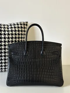 Crocodile Leather Black 35cm Matte Gold Hardware Top Handle Tote Bag WCB042 image 3