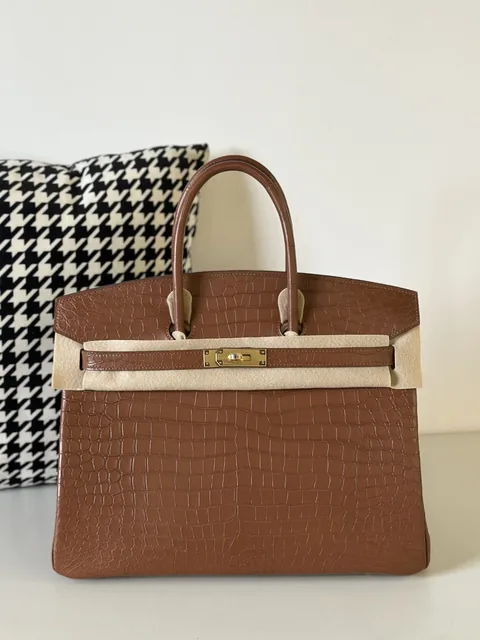 Crocodile Leather Saddle Brown 35cm Matte Gold Hardware Top Handle Tote Bag WCB043