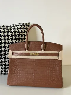 Crocodile Leather Saddle Brown 35cm Matte Gold Hardware Top Handle Tote Bag WCB043 image 2