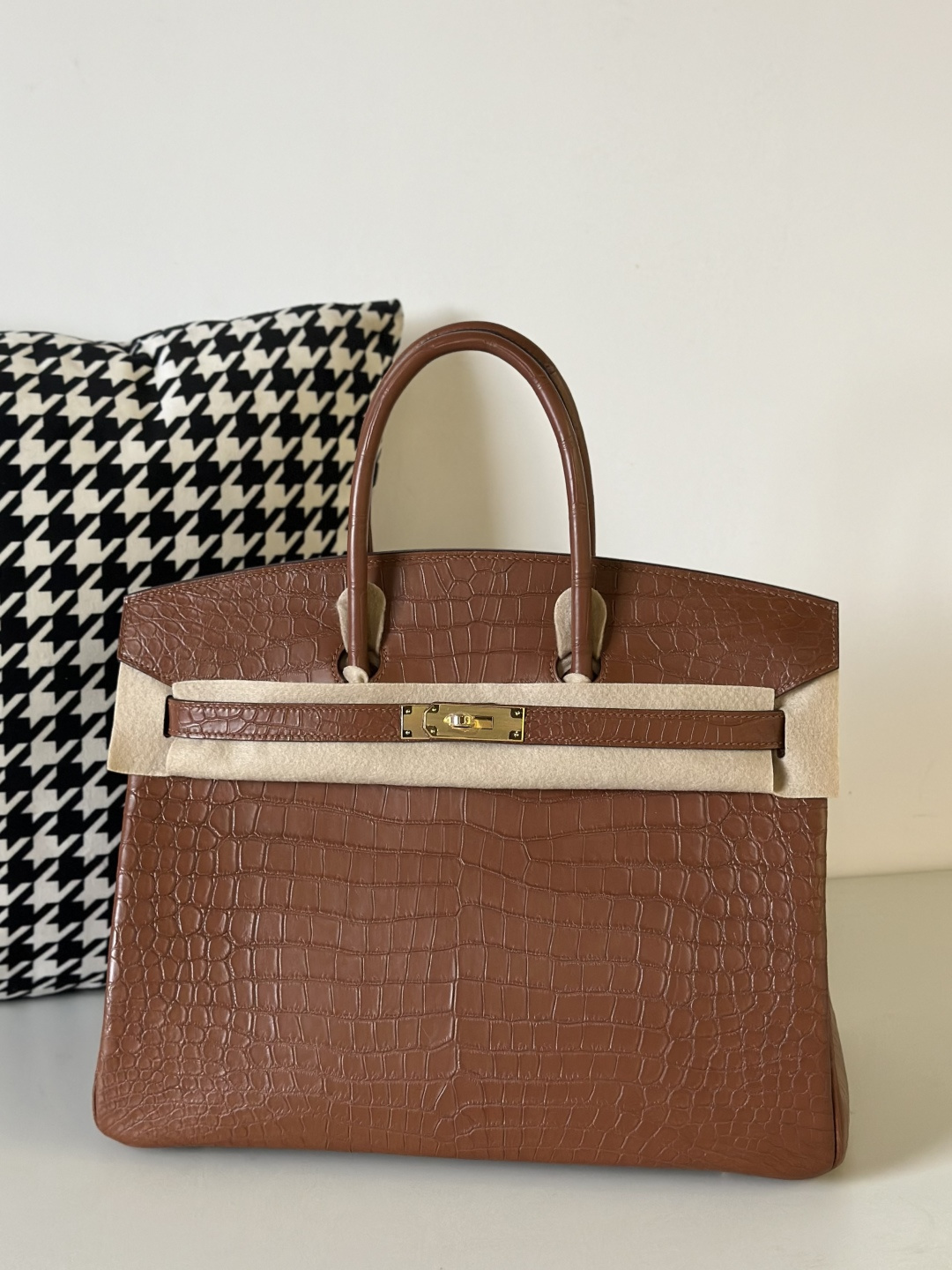 Crocodile Leather Saddle Brown 35cm Matte Gold Hardware Top Handle Tote Bag WCB043 image 2