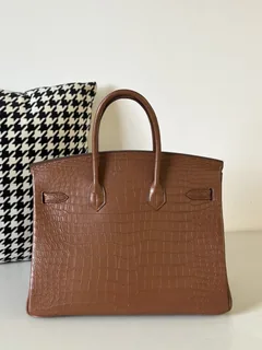 Crocodile Leather Saddle Brown 35cm Matte Gold Hardware Top Handle Tote Bag WCB043 image 3