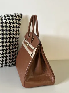 Crocodile Leather Saddle Brown 35cm Matte Gold Hardware Top Handle Tote Bag WCB043 image 4