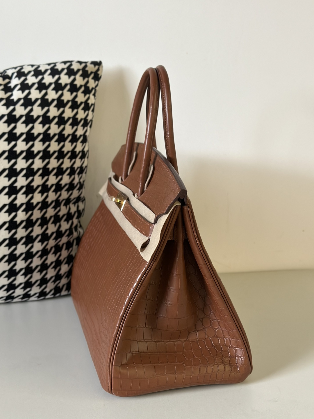 Crocodile Leather Saddle Brown 35cm Matte Gold Hardware Top Handle Tote Bag WCB043 image 4