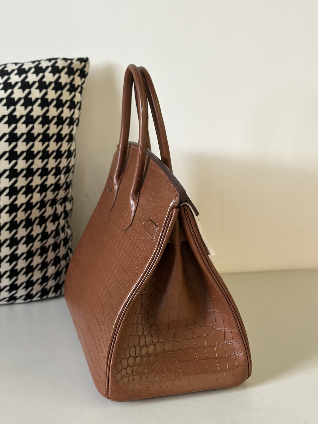 Crocodile Leather Saddle Brown 35cm Matte Gold Hardware Top Handle Tote Bag WCB043 image 5