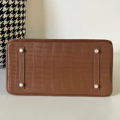 Crocodile Leather Saddle Brown 35cm Matte Gold Hardware Top Handle Tote Bag WCB043 image 6