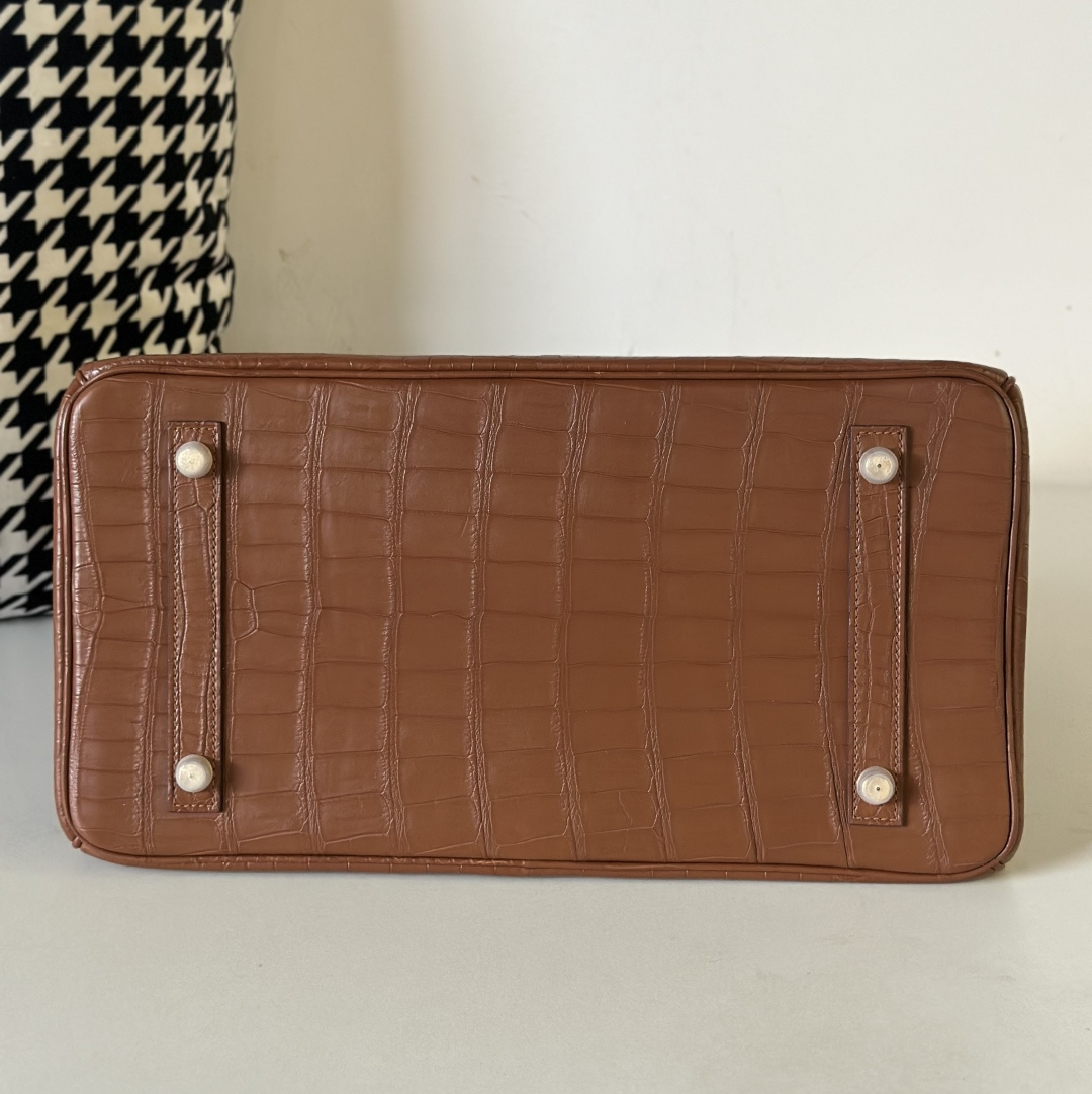 Crocodile Leather Saddle Brown 35cm Matte Gold Hardware Top Handle Tote Bag WCB043 image 6