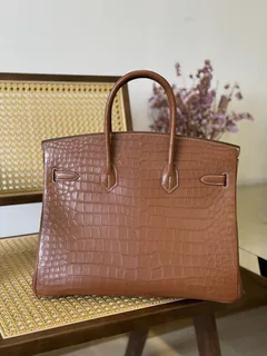 Crocodile Leather Saddle Brown 35cm Matte Silver Hardware Top Handle Tote Bag WCB044 image 3